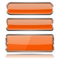 Orange glass 3d buttons with chrome frame. Rectangle icons Royalty Free Stock Photo