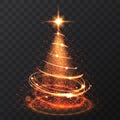 Orange glitter bokeh lights and sparkle stars christmas tree on transparent background. Isolsted light shining abstract