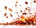 Orange Glitter Explosion Against White Background Dynamic Abstract Motion Royalty Free Stock Photo