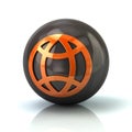 Orange globe icon on black glossy sphere