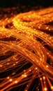 Orange glowing data cables transferring information background Royalty Free Stock Photo