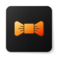 Orange glowing neon Bow tie icon isolated on white background. Black square button. Vector Illustration Royalty Free Stock Photo