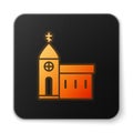 Orange glowing neon Church building icon isolated on white background. Christian Church. Religion of church. Black Royalty Free Stock Photo