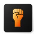 Orange glowing neon Raised hand with clenched fist icon isolated on white background. Protester raised fist at a Royalty Free Stock Photo