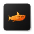 Orange glowing neon Shark icon isolated on white background. Black square button. Vector. Royalty Free Stock Photo