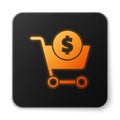 Orange glowing neon Shopping cart and dollar symbol icon isolated on white background. Online buying concept. Delivery Royalty Free Stock Photo