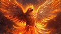 Orange glowing phoenix bird rising from the ashes