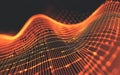 Orange glowing wave pattern over a dark background, representing digital technology and data visualization concepts Royalty Free Stock Photo