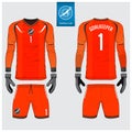 Orange Goalkeeper jersey or soccer kit, long sleeve jersey, goalkeeper glove template design.Front and back view football uniform Royalty Free Stock Photo