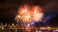 Orange and golden fireworks in front of Quebec City Royalty Free Stock Photo