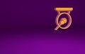 Orange Gong musical percussion instrument circular metal disc and hammer icon isolated on purple background. Minimalism