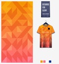 Orange gradient geometry abstract background. Fabric pattern for soccer jersey, football kit, sport uniform. T-Shirt mockup. Royalty Free Stock Photo