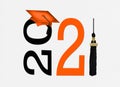 Orange 2021 graduation cap and black tassel Royalty Free Stock Photo