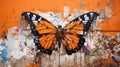 Orange Graffiti Butterfly: Urban Contemporary Street Art Aesthetic