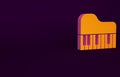 Orange Grand piano icon isolated on purple background. Musical instrument. Minimalism concept. 3d illustration 3D render