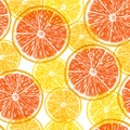 Orange Grapefruit slice seamless pattern Watercolor pencil illustration Summer colorful citrus textural print Translucent fruits Royalty Free Stock Photo
