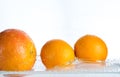 Orange and grapefruit in a spray of water on a white background Royalty Free Stock Photo