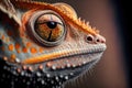 Orange and Gray colored chameleon close up. Generative AI