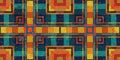 Orange green blue square color aztec background. Colored maya geometric texture. Colorful square geometry backdrop. Pixel graphic