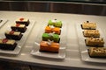 orange and green cakes or desserts in display case