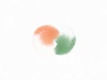 Orange and green color brushing like yin yang symbol by watercolor. Balancing sign background.