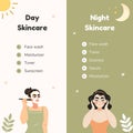 Orange and Green Cute Aesthetic Day and Night Skincare Routine Instagram Post