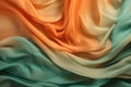 Orange and green fabric organza background, texture waves place for text