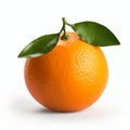 Precise And Lifelike Orange With Green Leaf On White Background