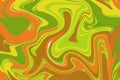 Orange green liquid paint abstraction. Marbled texture for autumn seasonal graphic design Royalty Free Stock Photo