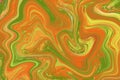 Orange green liquid paint abstraction. Marbled texture for autumn seasonal graphic design Royalty Free Stock Photo