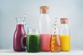 Orange, green and red colored smoothies Royalty Free Stock Photo