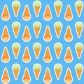 Orange green scoop of sorbet ice cream in a waffle cone on a blue background