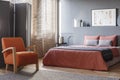 Orange and grey bedroom interior Royalty Free Stock Photo