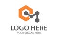 Orange and Grey Color Simple Hexagonal Connect Tech Logo Design