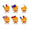 Orange habanero cartoon character bring the flags of various countries