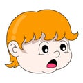 Orange haired baby boy head emoticon showing surprised face