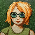 Orange-haired Woman In Mosaic Glasses And Green
