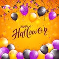 Orange Halloween background with balloons and pennants