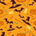 Orange Halloween Cartoon Elements Vector Seamless Pattern Royalty Free Stock Photo