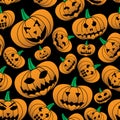 Orange halloween carved pumpkin seamless pattern