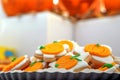 Orange Halloween cookies shaped like pumpkins Royalty Free Stock Photo