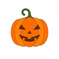 Orange halloween head Jack pumpkin with happy face. Flat vector color icon for apps and websites.