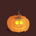 An orange Halloween pumpkin with a tail and light-up cut-out eyes, a nose and a sewn-on yellow mouth. Isolated vector