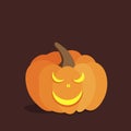 An orange Halloween pumpkin with a tail and light-up cut-out eyes, nose and yellow mouth. Isolated vector picture on a