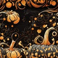 Orange Halloween Pumpkins Seamless Pattern Colorful Digital Background Artwork Design - ai generated Royalty Free Stock Photo