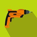 Orange hand drill icon, flat style Royalty Free Stock Photo