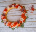 Orange handmade flower circle for newborn babies and headband wi