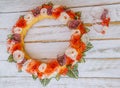 Orange handmade flower circle for newborn babies and headband wi Royalty Free Stock Photo