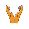 Orange Hands in praying position icon isolated on white background. Prayer to god with faith and hope. Vector Royalty Free Stock Photo