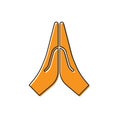 Orange Hands in praying position icon isolated on white background. Prayer to god with faith and hope. Vector Royalty Free Stock Photo